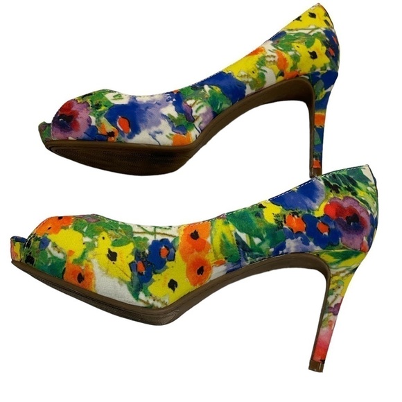 EUC Liz Claiborne Floral Peep Toe Pumps With Hidden Platform For Comfort, Sz 6.5 - Picture 6 of 16